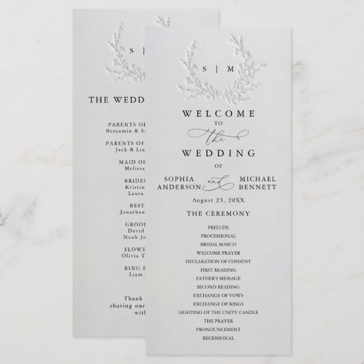 Minimal Faux Blind Deboss Cotton Wedding Program Programm (Vorne/Hinten)