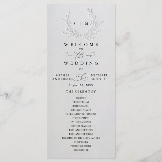 Minimal Faux Blind Deboss Cotton Wedding Program Programm (Vorderseite)