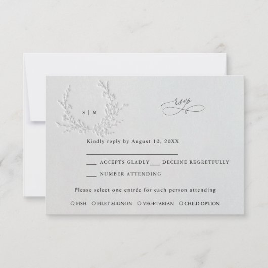 Minimal Faux Blind Deboss Cotton Wedding RSVP Karte (Vorderseite)