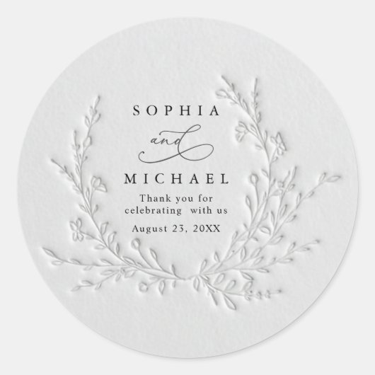 Minimal Faux Blind Deboss Cotton Wedding Sticker (Vorderseite)