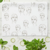 Minimal Female Face Line Pattern (3) Geschirrtuch (Gefaltet)