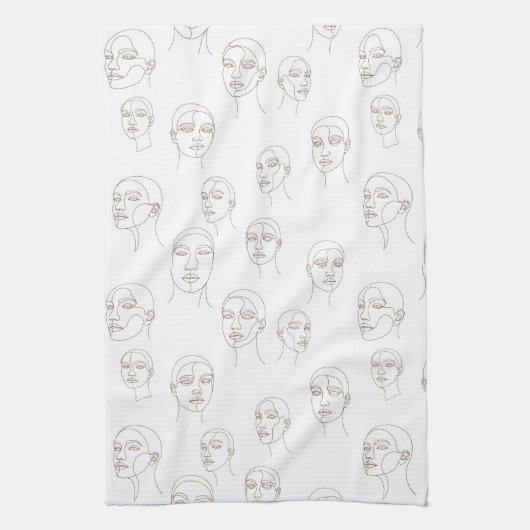 Minimal Female Face Line Pattern (3) Geschirrtuch (Vertikal)