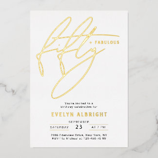 Minimal Fifty and Fabulous 50 Birthday Party Gold Folieneinladung