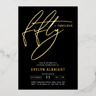 Minimal Fifty and Fabulous 50 Birthday Party Gold Folieneinladung