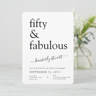 Minimal Fifty and Fabulous 50. Geburtstagsfeier  Einladung