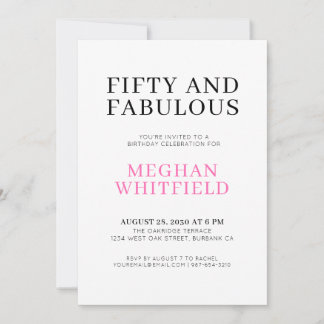 Minimal Fifty and Fabulous 50. Geburtstagsfeier Einladung