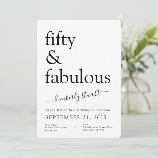 Minimal Fifty and Fabulous 50. Geburtstagsfeier  Einladung