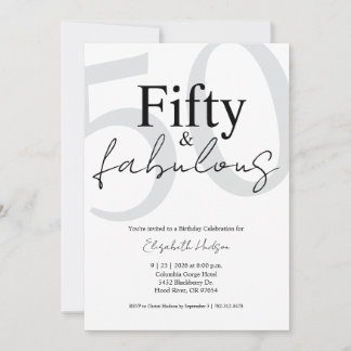 Minimal Fifty and Fabulous 50. Geburtstagsfeier Einladung
