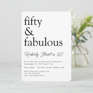 Minimal Fifty and Fabulous 50. Geburtstagsfeier  Einladung
