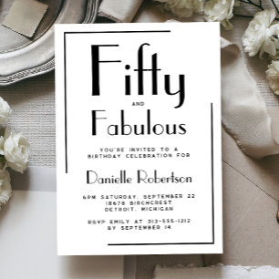 Minimal Fifty and Fabulous 50. Geburtstagsfeier Einladung