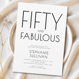 Minimal Fifty and Fabulous 50. Geburtstagsfeier Einladung