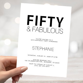 Minimal Fifty and Fabulous 50. Geburtstagsfeier Einladung