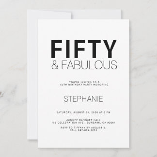 Minimal Fifty and Fabulous 50. Geburtstagsfeier Einladung