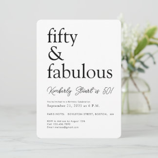 Minimal Fifty and Fabulous 50. Geburtstagsfeier  Einladung