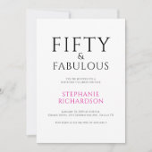 Minimal Fifty and Fabulous 50th Birthday Party  Einladung (Vorderseite)