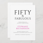 Minimal Fifty and Fabulous 50th Birthday Party Einladung (Vorne/Hinten)
