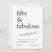 Minimal Fifty and Fabulous 50th Birthday Party Einladung (Vorderseite)