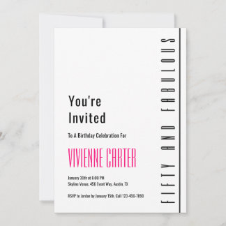 Minimal Fifty and Fabulous 50th Birthday Party Einladung