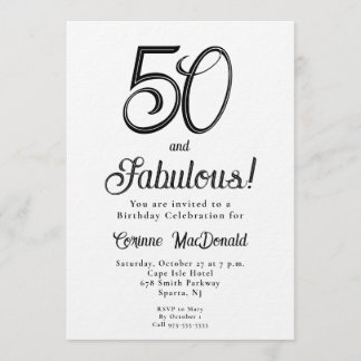 Minimal Fifty and Fabulous 50th Birthday Party Einladung