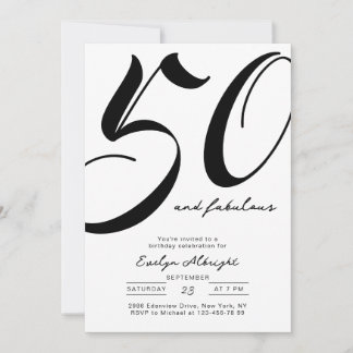Minimal Fifty and Fabulous 50th Birthday Party Einladung