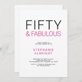 Minimal Fifty and Fabulous 50th Birthday Party Einladung (Vorne/Hinten)
