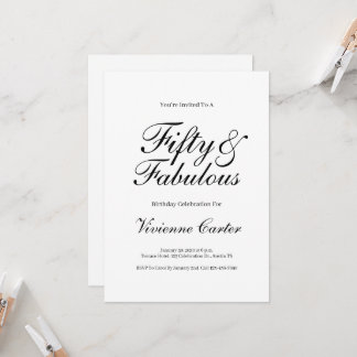 Minimal Fifty and Fabulous 50th Birthday Party Einladung