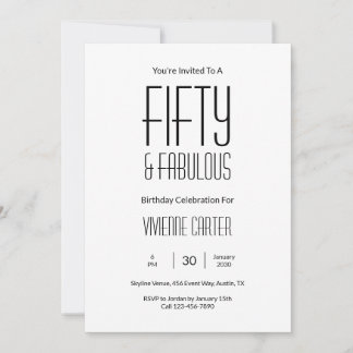 Minimal Fifty and Fabulous 50th Birthday Party Einladung