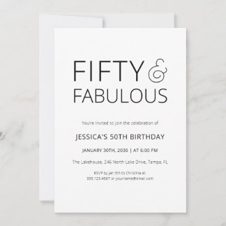 Minimal Fifty and Fabulous 50th Birthday Party Einladung