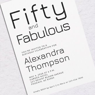 Minimal Fifty and Fabulous 50th Birthday Party Einladung