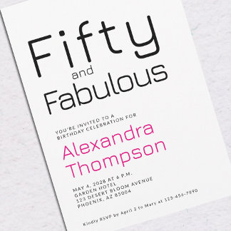 Minimal Fifty and Fabulous 50th Birthday Party Einladung