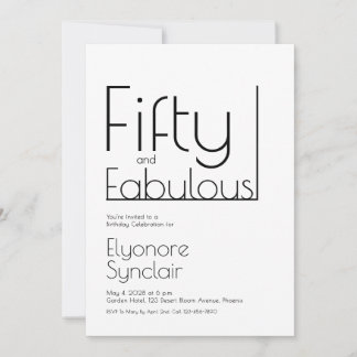 Minimal Fifty and Fabulous 50th Birthday Party Einladung