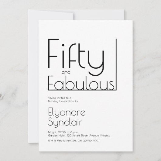 Minimal Fifty and Fabulous 50th Birthday Party Einladung (Vorderseite)