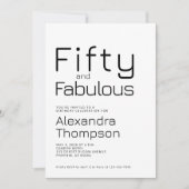 Minimal Fifty and Fabulous 50th Birthday Party Einladung (Vorderseite)