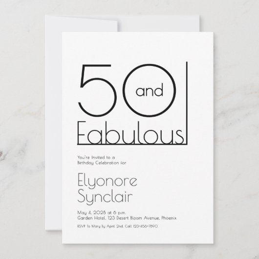 Minimal Fifty and Fabulous 50th Birthday Party Einladung (Vorderseite)