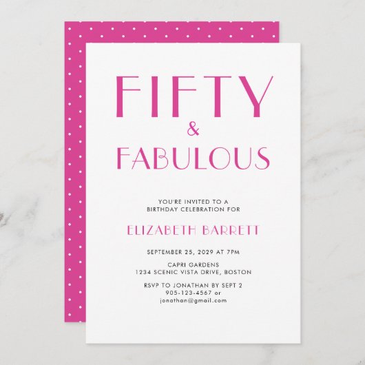 Minimal Fifty and Fabulous 50th Birthday Party Einladung (Vorne/Hinten)