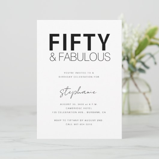 Minimal Fifty and Fabulous 50th Birthday Party Einladung (Stehend Vorderseite)