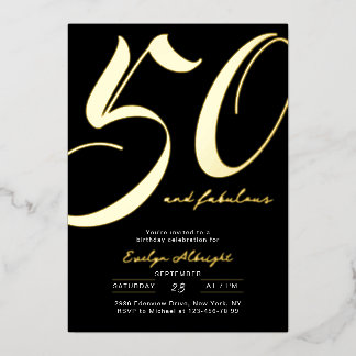 Minimal Fifty and Fabulous 50th Birthday Party Folieneinladung
