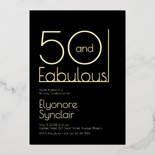 Minimal Fifty and Fabulous 50th Birthday Party Folieneinladung (Vorderseite)