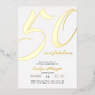 Minimal Fifty and Fabulous 50th Birthday Party Folieneinladung