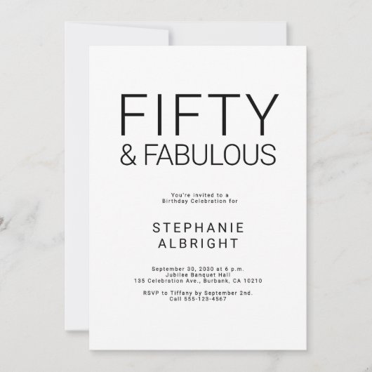 Minimal Fifty and Fabulous 50th Birthday Party Inv Einladung (Vorderseite)