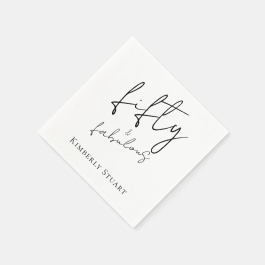 Minimal Fifty and Fabulous 50th Script Birthday Serviette (Ecke)