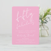 Minimal Fifty & Fabulous 50th Script Pink Birthday Einladung (Stehend Vorderseite)