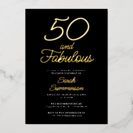 Minimal Fifty Fabulous Black 50th Birthday Party Folieneinladung
