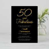 Minimal Fifty Fabulous Black 50th Birthday Party Folieneinladung (Stehend vorne)