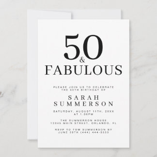 Minimal Fifty und Fabulous 50. Geburtstagsfeier Einladung