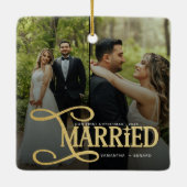 Minimal First Christmas Married Couples 2 Photos Keramikornament (Rückseite)