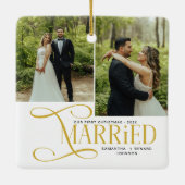 Minimal First Christmas Married Couples 2 Photos Keramikornament (Rückseite)