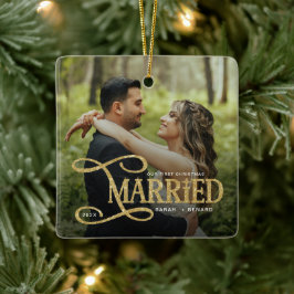 Minimal First Christmas Married Couples 2 Photos Keramikornament