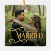 Minimal First Christmas Married Couples 2 Photos Keramikornament (Vorderseite)