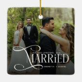 Minimal First Christmas Married Couples 2 Photos Keramikornament (Rückseite)